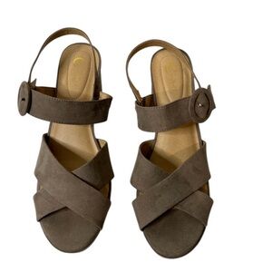 Comfort tan block heel platform sandal, Size‎ 10.